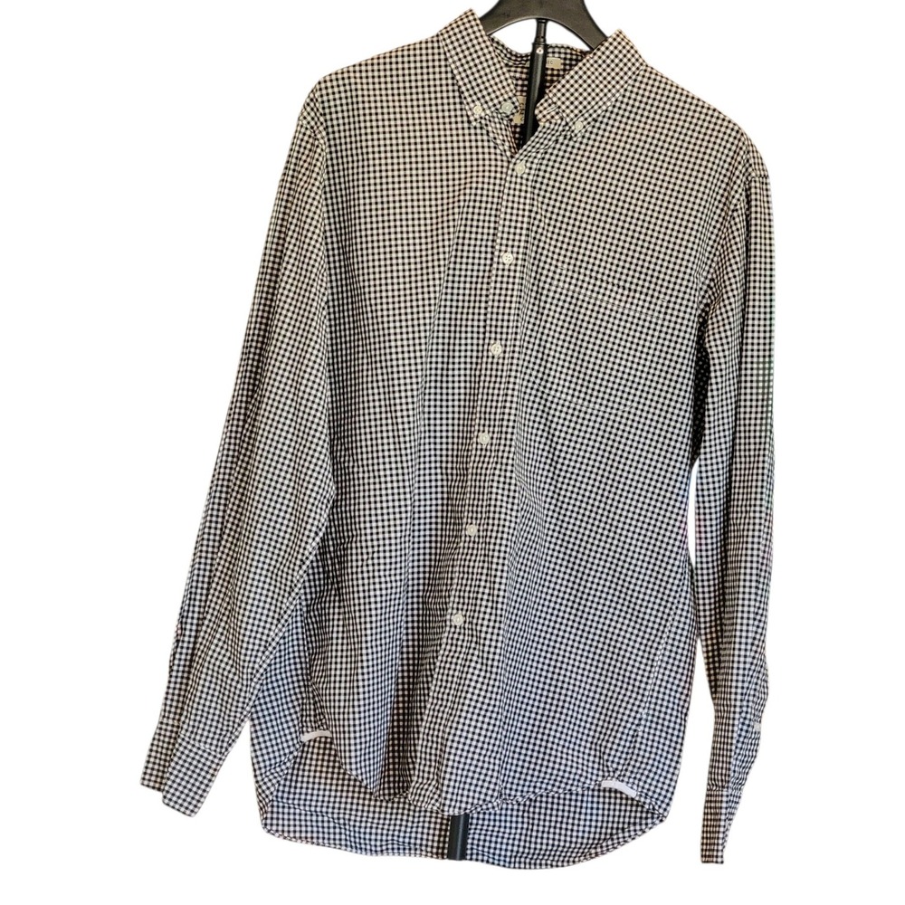 J. Crew Classic Fit Gingham Button Down Shirt Mens L Black White 100% Cotton